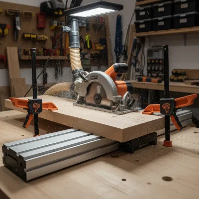 Circular Saw Blade Cutting Through Wood with Proper Support and Clean Blade