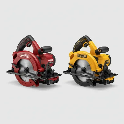 Craftsman V20 Cordless Circular Saw alongside a competitor's saw for comparison